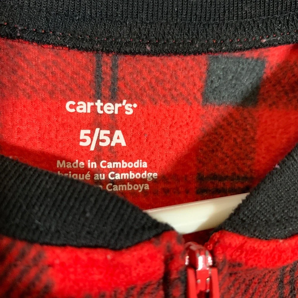 5/$25 Carters Red Black Buffalo‎ Plaid Fleece Footed Pajamas Sleepwear Kids 5T